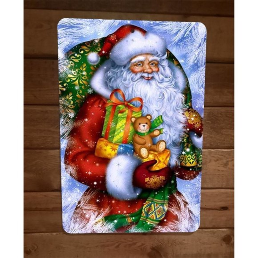 Merry Xmas Christmas Santa with Gifts 8x12 Metal Wall Sign Poster